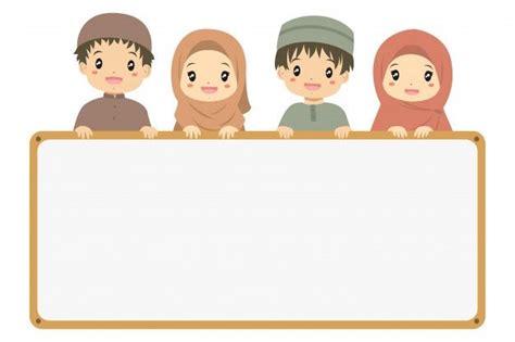 Muslim Little Boys And Girls Holding An Empty Whiteboard Muslim Kids