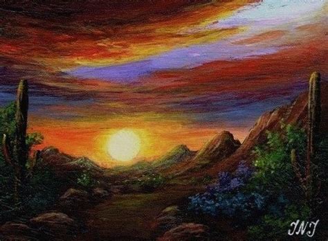 Aceo Original Mini Painting Sunset Light Desert Mountains Landscape 2 5