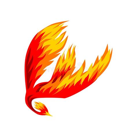 Mythical Phoenix Flaming Bird Flying Vector Illustration On A White