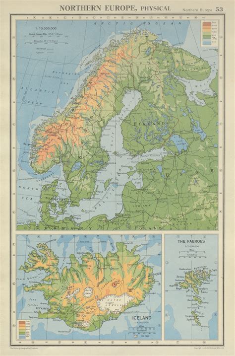 Scandinavia Physical Norway Sweden Denmark Finland 1947 Old Vintage