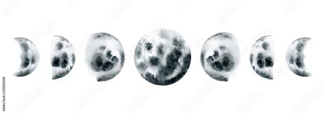 Watercolor Illustration Of Moon Phase Galaxy Illustration Moons Set