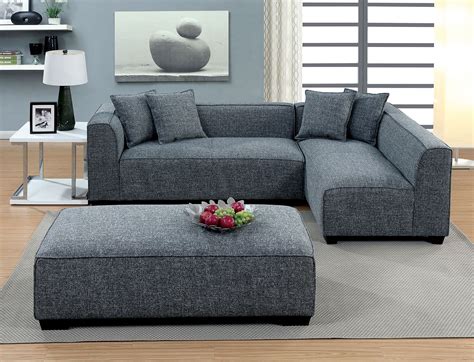 Jaylene Contemporary Upholstered Sectional Sofa in Gray Padded Linen Fabric