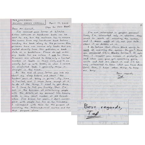 Ted Kaczynskis Letter To Micheal James Carroll The Ted K Archive