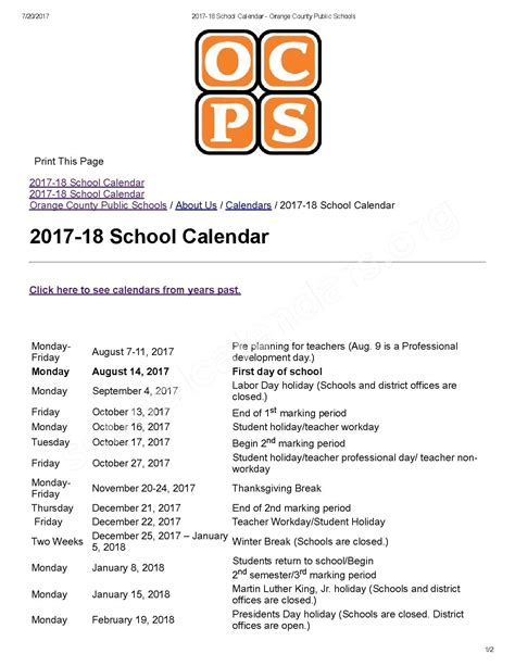 orange county school district calendars orlando flschool calendar