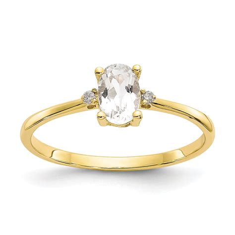 Ring Diamond 10k Yellow Gold Genuine White Topaz April Birthstone And