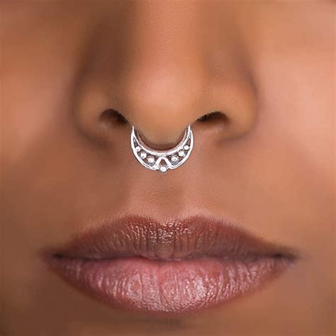 Septum Ring Unique Indian Tribal Sterling Silver Nose Hoop