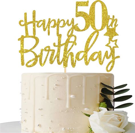 Gold Glitter Happy 50th Birthday Cake Topperhello 50