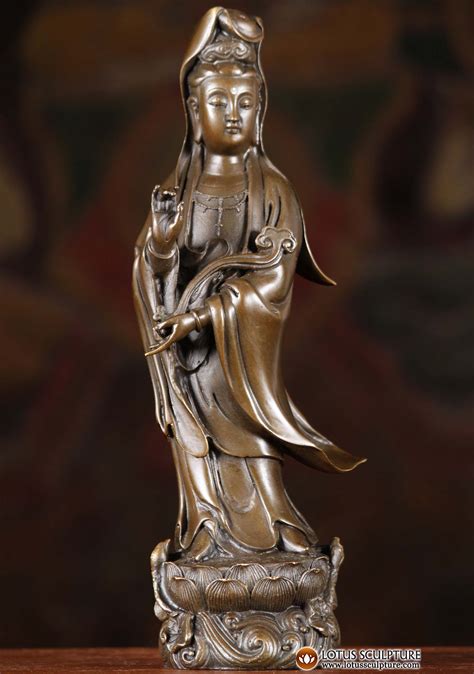 Sold Bronze Statue Of Kwan Yin Holding Wish Stick 10 101cb48a