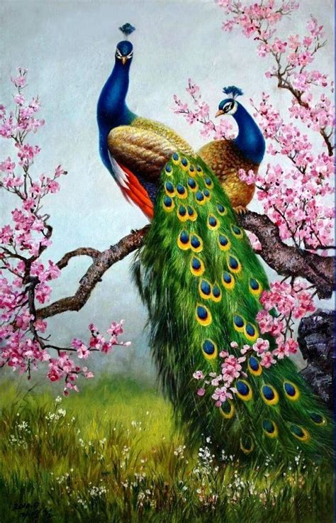 Stunning Painting Of Two Peacocks Peacock Painting Peacock Canvas
