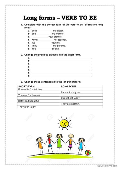 Verb To Be Short And Long Forms Ge English Esl Worksheets Pdf And Doc