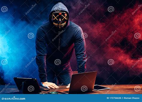 Portrait Of Young Hacker In Mask Stock Photo Image Of Human Attack