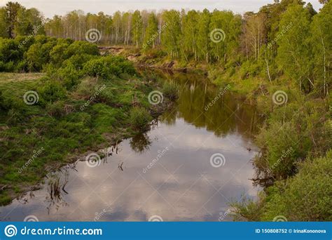 View Of The Taiga Siberian River Vagai Spring Landscape Stock Photo