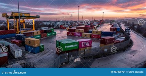 Aerial View Of Shipping Containers At Leeds Freightliner Intermodal