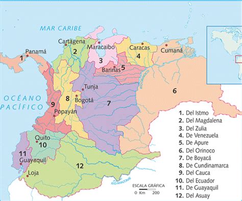 Mapa De La Gran Colombia Y Sus Departamentos 1824 Map