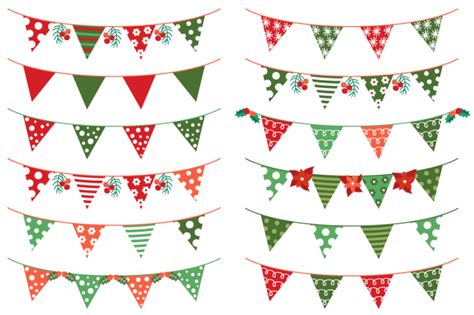 Christmas Bunting Clipart Red Green Holiday Banner Flag