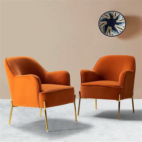 Nora Accent Chair Set Of 2 For Living Room And Bedroom In Orange