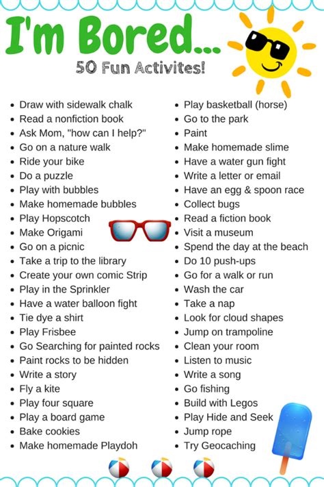 10 Awesome Printable Things To Do When Bored List