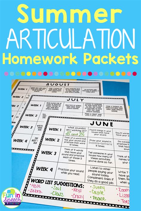 These Summer Speech Therapy Homework Activities Include Articulation