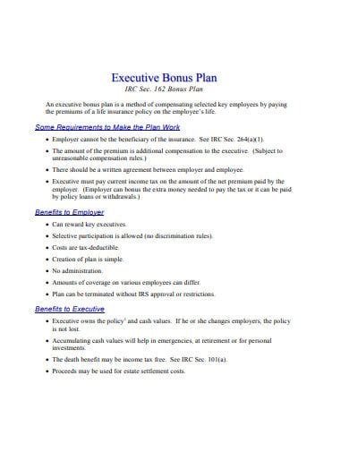 10 Executive Bonus Plan Templates In Pdf