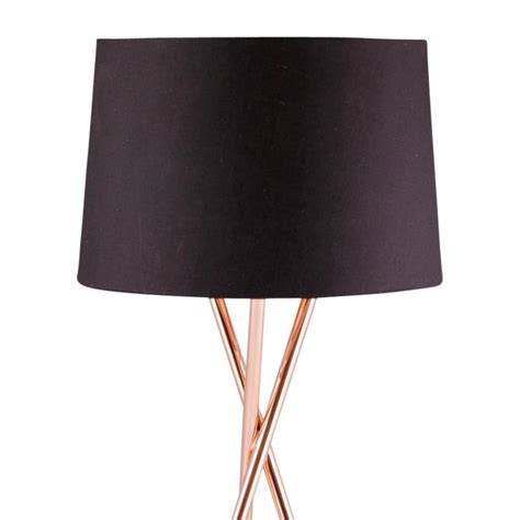 Pair Copper Tripod Table Lamp With Black Fabric Shade