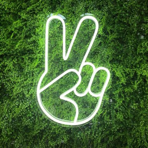 Led Neon Peace Sign Light Lighted Peace Sign Hand Emoji