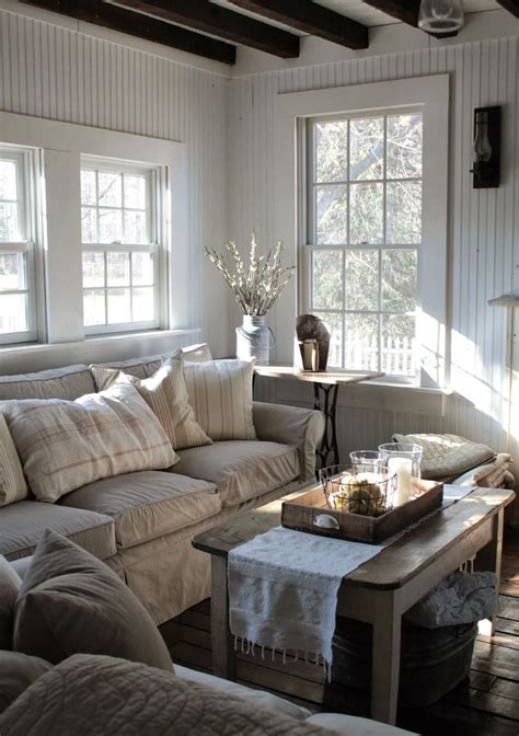Pair your linen sofa with a cool chair featuring wooden and metallic accents. 25 Farmhouse Living Room Design Ideas - Decoration Love