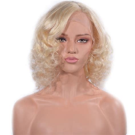 Lace Front Wig Medium Length Loose Wavy Color Platinum Blonde