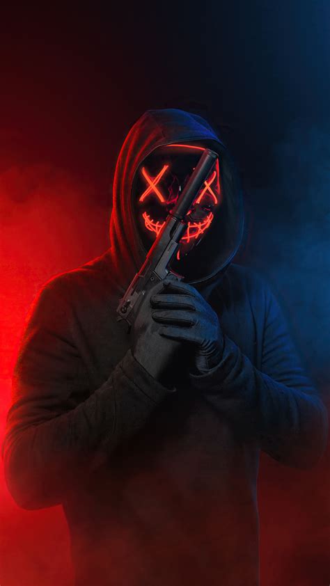 2160x3840 Glowing Mask Eyes With Gun 4k Sony Xperia X Xz Z5 Premium Hd 4k Wallpapers Images