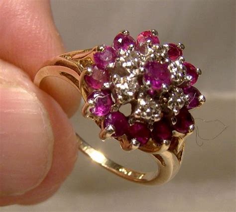 10K Yellow Gold Rubies And Diamonds Round Cluster Ring Item 1404375