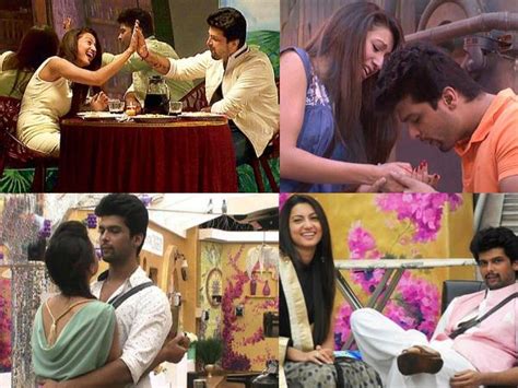 gauhar khan and kushal tandon s lovey dovey moments on bigg boss 7 filmibeat