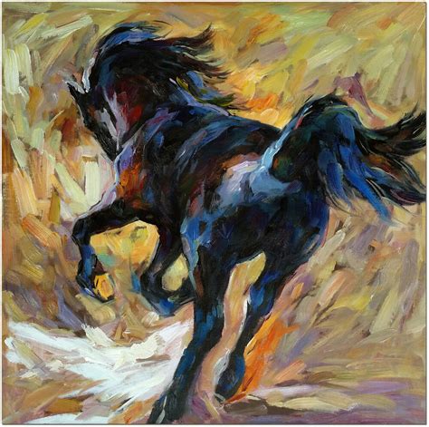 Hand Painted Abstract Black Horse Oil Painting 20x20