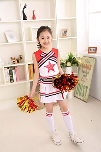 cheerleader costume for girls cheerleading uniform dress outfit with stockings 2 pom poms red