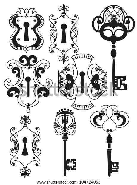 Vector Set Antique Keys Keyholes Stock Vector Royalty Free 104724053