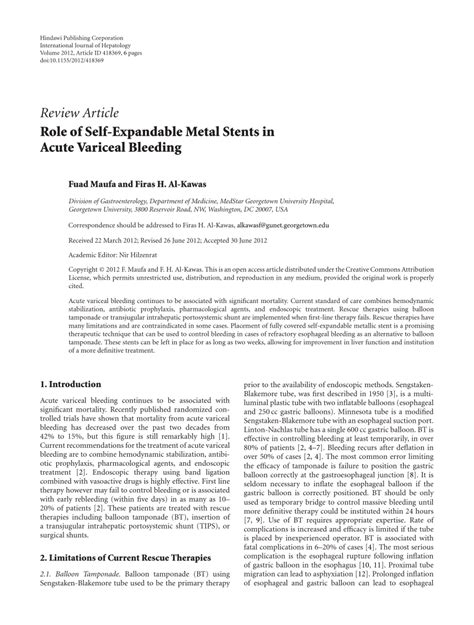 PDF Role Of Self Expandable Metal Stents In Acute Variceal Bleeding