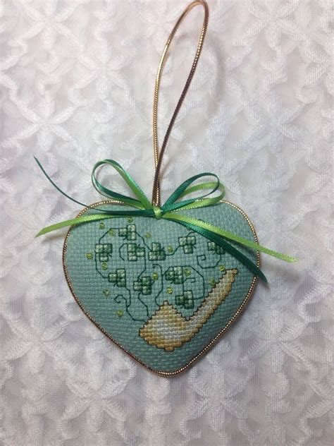 Stay tuned… link to downloadable pattern here. Finished completed Cross stitch ornament - Heart For St ...