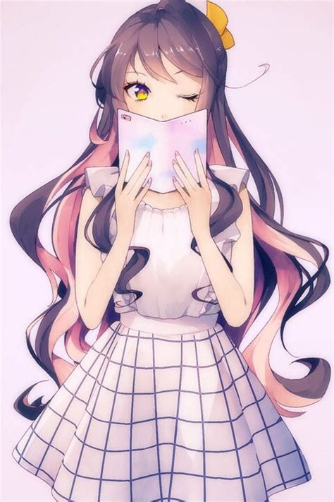Anime Girl Pink Hair Black Hair Book Kawaii Anime