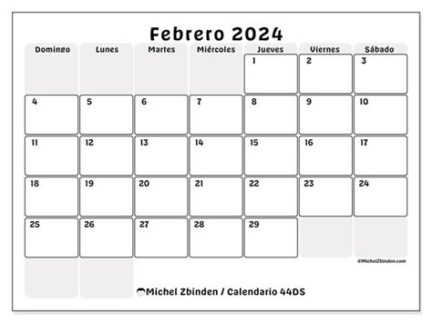 Calendario Febrero 2024 44ds Michel Zbinden Gt