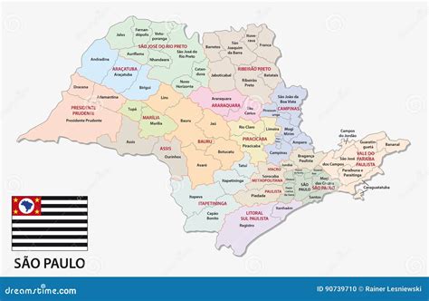 Mapa Administrativo Y Político De Sao Paulo Con La Bandera Ilustración del Vector Ilustración