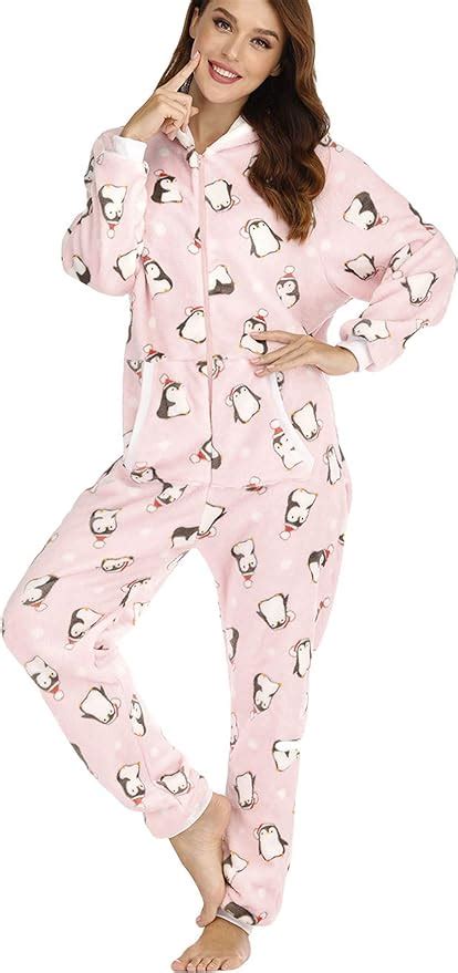 Soluo Pijama De Una Sola Pieza Con Capucha Y Forro Polar Para Mujer Talla Grande Color Rosa