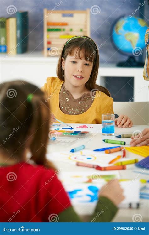 Children Painting In Art Class At Elementary School Stock Photo Image