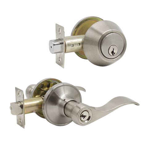 Keyed Entry Leverset Lock With Single Cylinder Deadbolt Satin Nickel F