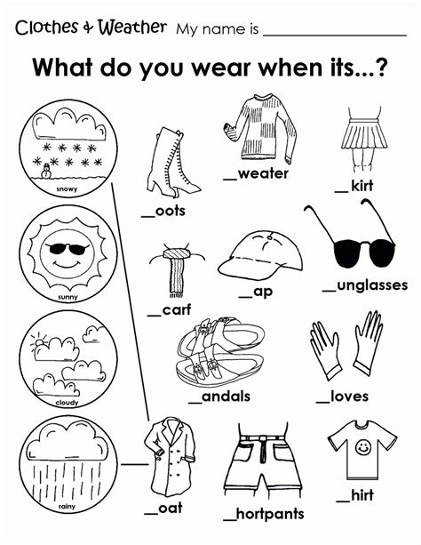 Kindergarten Clothes For Different Weather Worksheet