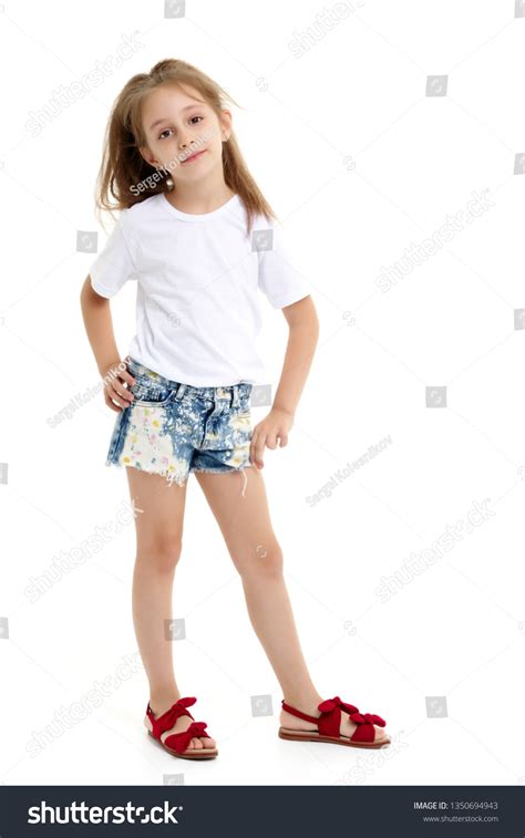 Beautiful Little Girl Short Shorts Pure Stock Photo 1350694943