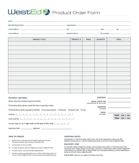 Product Order Form Template Collection Letter Templates