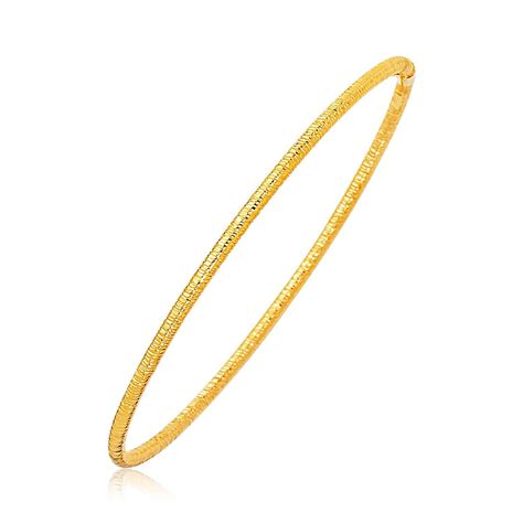 Solid 14k Yellow Gold Thin Textured Stackable Bangle Womens Genuine