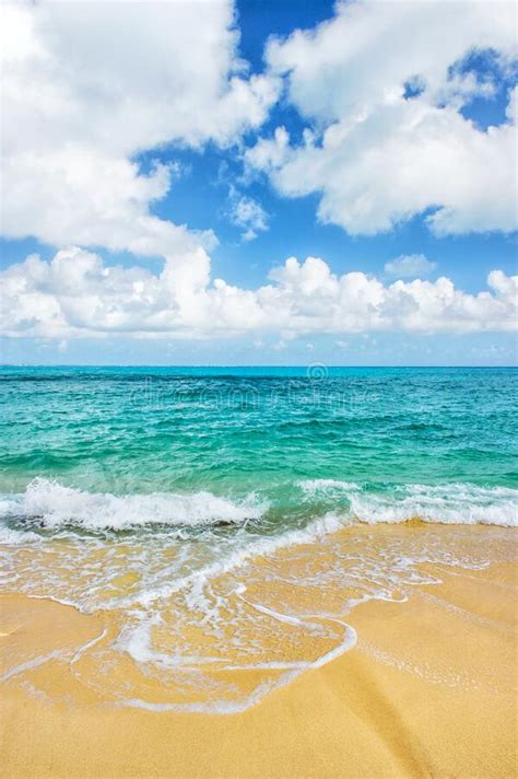 Blue Sea Water Cloudy Sky Sand Beach Summer Landscape Stock Image