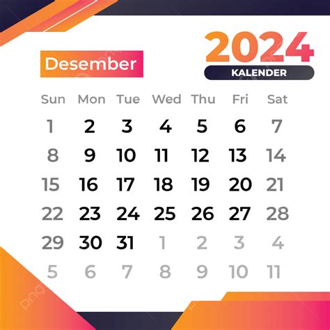 2024 Bulan Desember Desain Hitam Dan Kuning Vektor Kalender Kalender