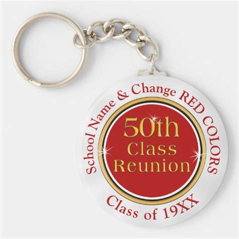 Red White Cheap 50 Year Class Reunion Souvenirs Keychain Zazzle