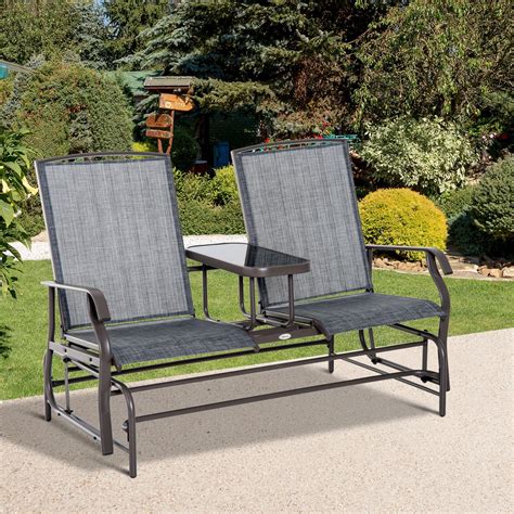 Durable and breathable mesh fabric frame: Outsunny 2 Seater Patio Glider Rocking Chair Metal Swing ...