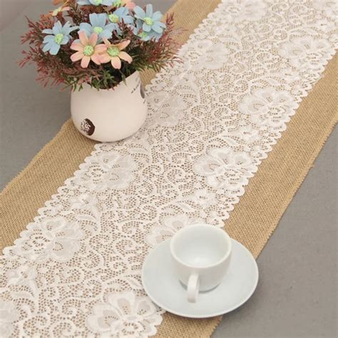 30180cm Luxury Burlap Lace Table Runner Wedding Decoration Modern Jute